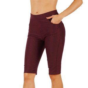 3pcs Set Pull-Up Bermuda Shorts Mid Rise Ponte Knit Casual Office School Uniform